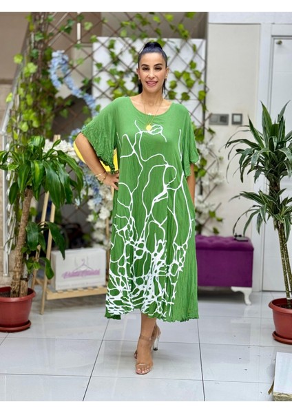 VL2110 Baskılı Yarım Kol Vual Elbise Haki modelleri