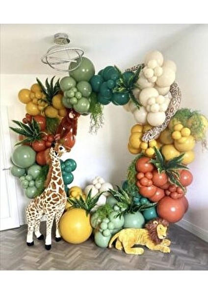 125 Parça Safari Temalı Balon Seti Doğum Günü Baby Shower İçin Koyu Yeşil Bej Renkler fırsatları