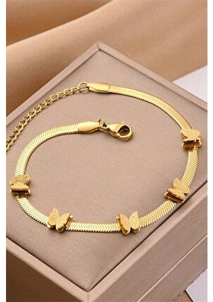 Zarif ve Şık Tasarım Ezme Italyan Zincirli Kelebek Stil Gold/altın Çelik Kadın Bileklik fiyatları