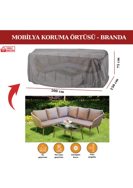 Bahçe Mobilya Koruma Örtüsü Branda 200X150X75 cm - Santimetre, Su Geçirmez, Güneşten Korur