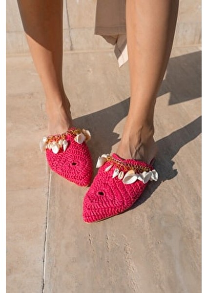 Tyler Kadin Fusya Denızkabuklu Hasır Terlık