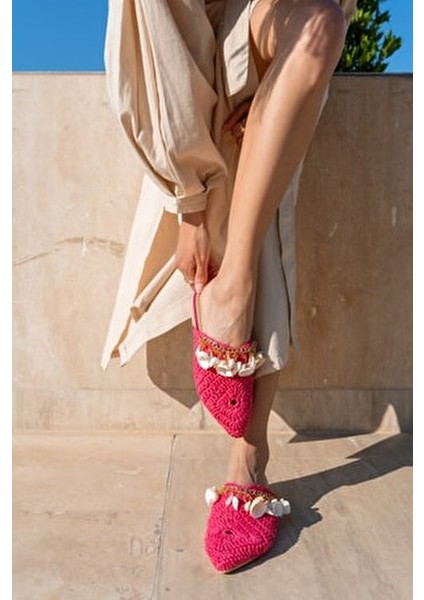 Tyler Kadin Fusya Denızkabuklu Hasır Terlık