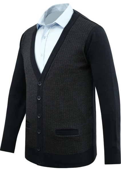 Erkek Düğmeli Hırka Cepli Desenli Çelik Örgü Klasik Kalıp - 5205M fiyatları