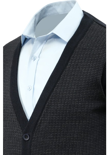 Erkek Düğmeli Hırka Cepli Desenli Çelik Örgü Klasik Kalıp - 5205M modelleri