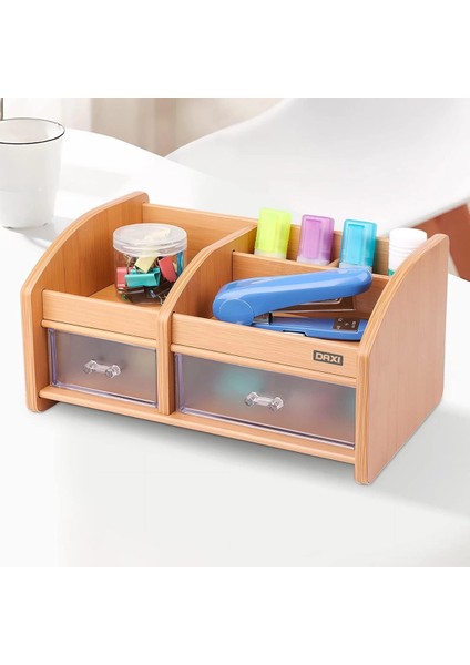 Bambu Ahşap Çekmeceli Kalemlik Çok Amaçlı Supertrendaüstü Makyaj Düzenleyici Organizer