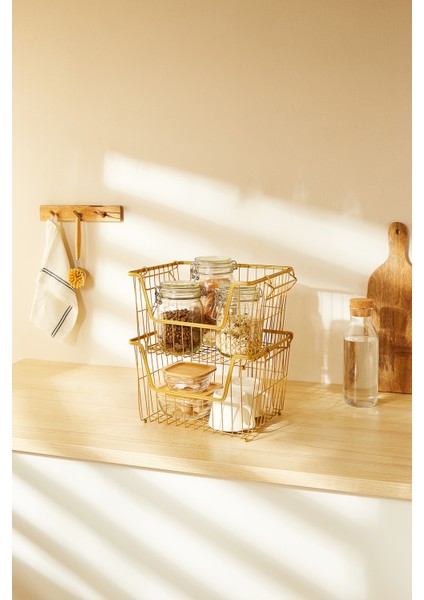 2'li Altın Renk Metal Sepet Set 33 x 27 x 20 cm fırsatları