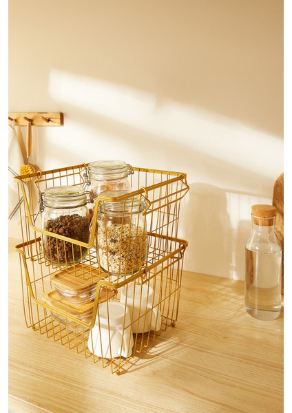 2'li Altın Renk Metal Sepet Set 33 x 27 x 20 cm indirimleri