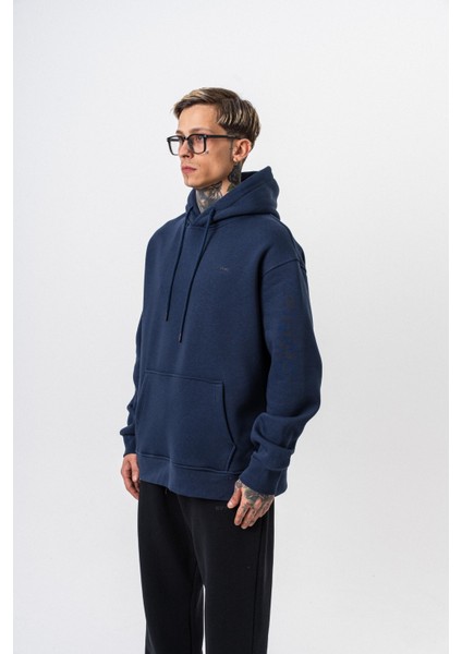 Erkek Respire Yazı Detaylı Kapüşonlu Basic Oversize Hoodie Lacivert fiyatları