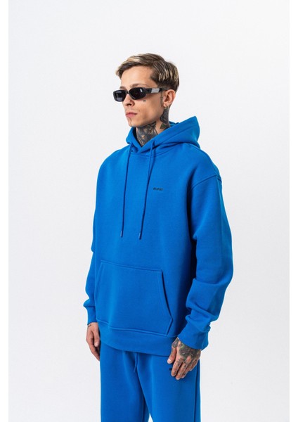 Erkek Respire Yazı Detaylı Kapüşonlu Basic Oversize Hoodie Mavi fiyatları