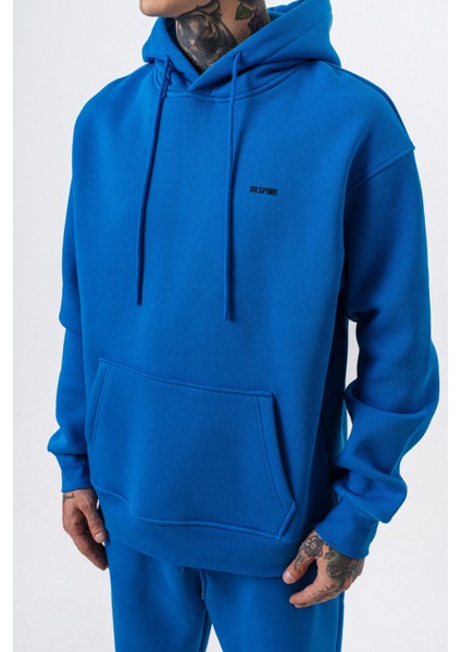 Erkek Respire Yazı Detaylı Kapüşonlu Basic Oversize Hoodie Mavi indirimleri