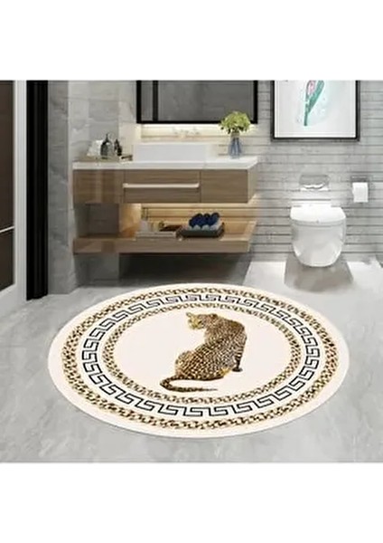 Leopar Banyo Paspası, Yuvarlak Banyo Paspası, Kaymaz Taban Banyo Paspası, Saçaksız 80X80CM