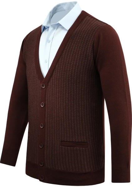 Erkek Düğmeli Hırka Cepli Desenli Çelik Örgü Klasik Kalıp - 5212M fiyatları