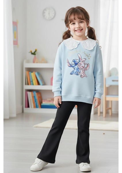 Yaka Detaylı Stitch Desenli Mavi Renk Kız Çocuk Takım fırsatları