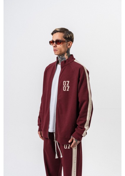 Erkek 7 Şerit Detaylı Dik Yaka Doubleface Zip Oversize Sweatshirt Bordo fiyatları