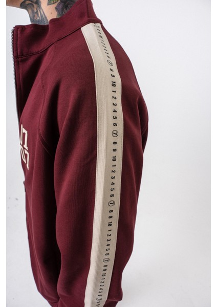 Erkek 7 Şerit Detaylı Dik Yaka Doubleface Zip Oversize Sweatshirt Bordo indirimleri