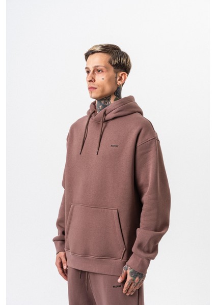 Erkek Respire Yazı Detaylı Kapüşonlu Basic Oversize Hoodie Kakao fiyatları