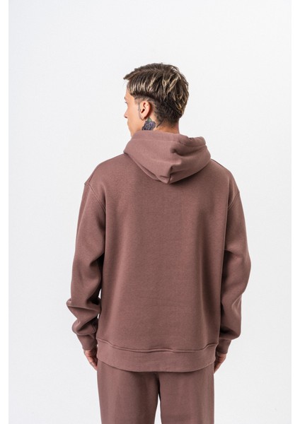 Erkek Respire Yazı Detaylı Kapüşonlu Basic Oversize Hoodie Kakao modelleri