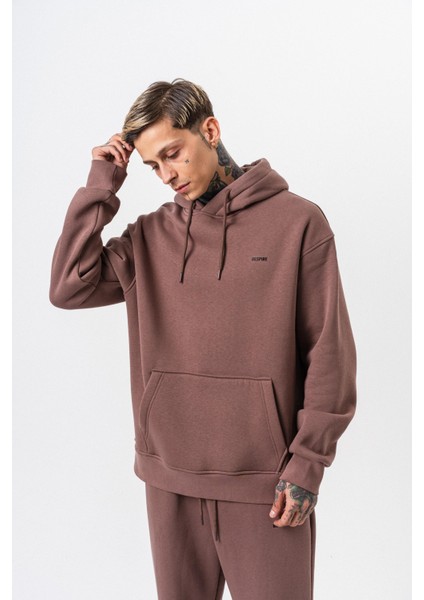 Erkek Respire Yazı Detaylı Kapüşonlu Basic Oversize Hoodie Kakao fırsatları