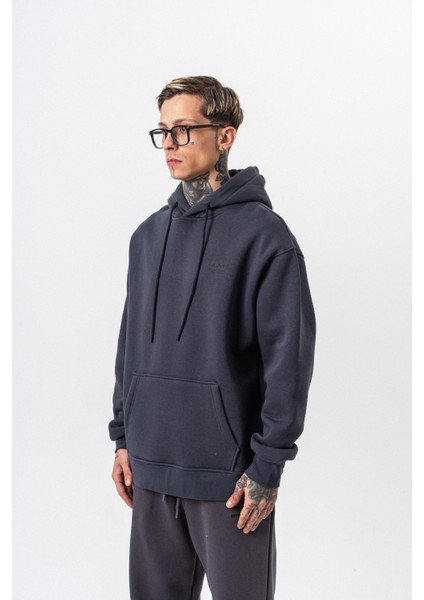 Erkek Respire Yazı Detaylı Kapüşonlu Basic Oversize Hoodie Füme fiyatları
