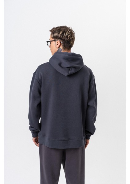 Erkek Respire Yazı Detaylı Kapüşonlu Basic Oversize Hoodie Füme modelleri