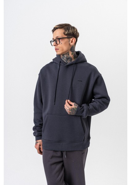 Erkek Respire Yazı Detaylı Kapüşonlu Basic Oversize Hoodie Füme fırsatları