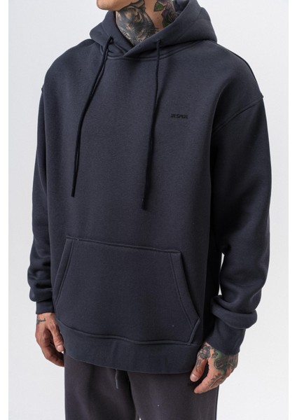 Erkek Respire Yazı Detaylı Kapüşonlu Basic Oversize Hoodie Füme indirimleri