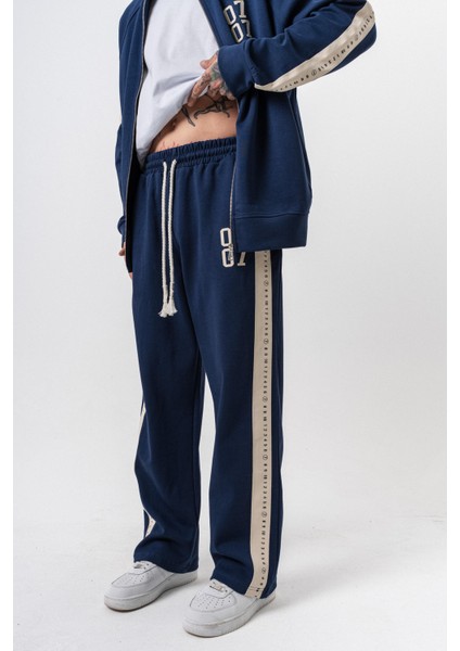 Erkek 7 Şerit Detaylı Kışlık Doubleface Baggy Eşofman Altı Lacivert