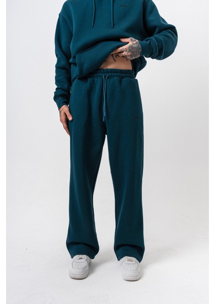 Erkek Respire Yazı Detaylı Basic Baggy Eşofman Altı Zümrüt