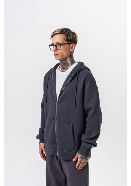 Erkek Respire Yazı Detaylı Kapüşonlu Basic Zip Oversize Hoodie Füme fiyatları