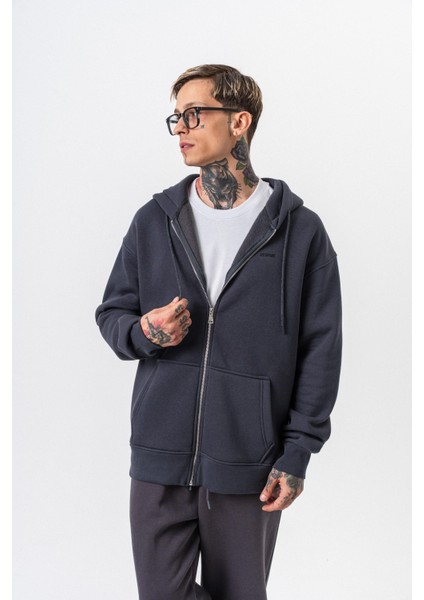 Erkek Respire Yazı Detaylı Kapüşonlu Basic Zip Oversize Hoodie Füme fırsatları
