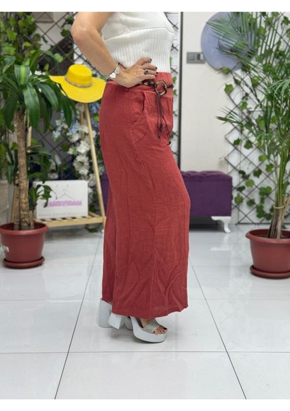 NC1136 Italyan Italyan Kemerli Keten Pantolon Kiremit modelleri