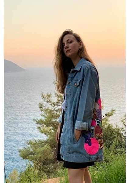 Arkası Yuvarlak Patchwork Detaylı Tasarım Kadın Kot Ceket, Kot Mont fiyatları