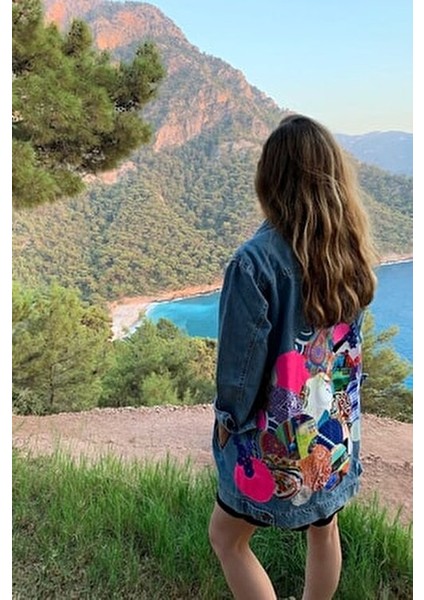 Arkası Yuvarlak Patchwork Detaylı Tasarım Kadın Kot Ceket, Kot Mont fırsatları