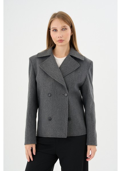 Kadın Oversize Kruvaze Kaşe Mont Ceket Gri modelleri