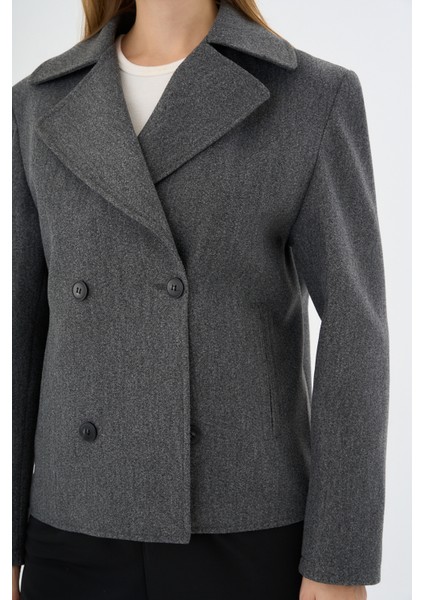 Kadın Oversize Kruvaze Kaşe Mont Ceket Gri fırsatları