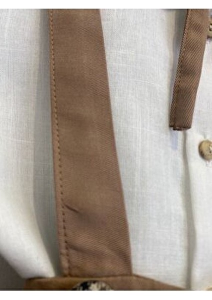 Kahverengi Ekose Düğmeli Kısa Salopet Beyaz Gömlek Takım Pamuklu Çocuk Giyim fırsatları