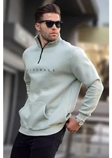 Mint Yeşili Kapüşonlu Sweatshirt Erkekler İçin Uzun Kollu Tasarım