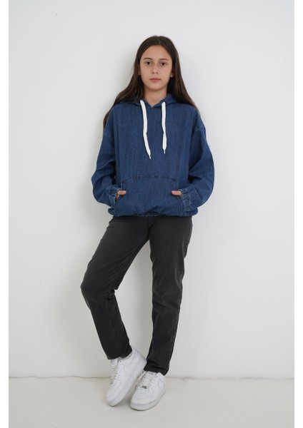 Kız Çocuk Kapuşonlu Kot Sweat