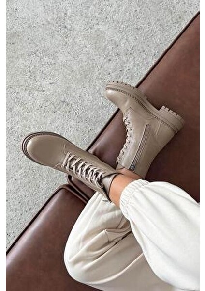 Happy Kadın Hakiki Deri Postal Bot Vizon