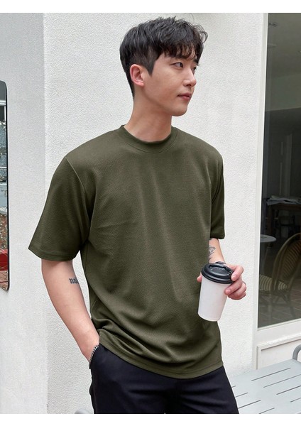 - Erkek Basic Super Pamuklu Oversize Koyu Haki Tişört