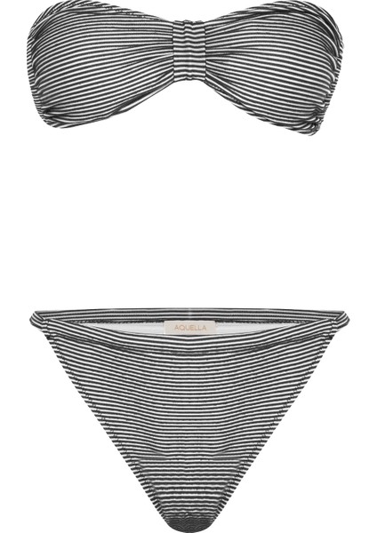 Ince Siyah Stripe Straplez Bikini