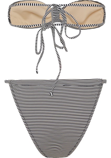 Ince Siyah Stripe Straplez Bikini fiyatları