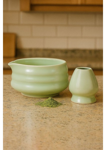Seramik Chawan Matcha Çayı Köpürtme Kasesi ve Whisk Matcha Tutucu MT216