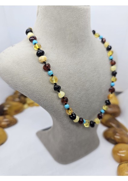 Kehribar Bebek Kolyesi Firuze Serpme Sertifikalı fırsatları