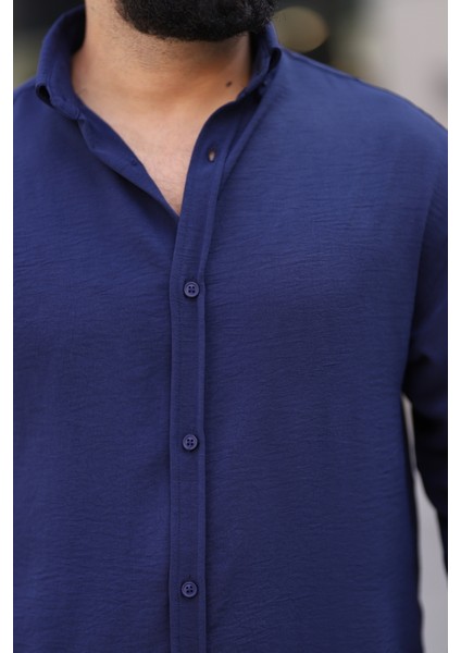 Ayrobin Uzun Kollu Lacivert Renk Yarım Oversize Erkek Gömlek
