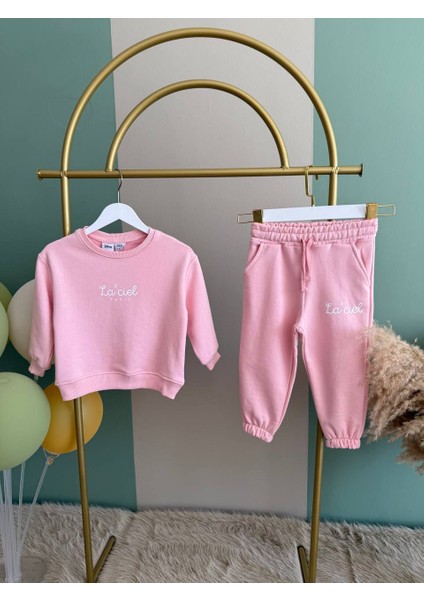 Kız Çocuk Pamuklu 2'li Takım Sırt Baskılı Alt - Üst Takım Eşofman Takım