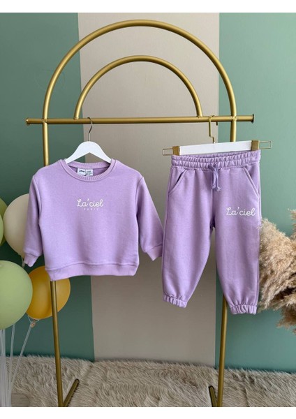Kız Çocuk Pamuklu 2'li Takım Sırt Baskılı Alt - Üst Takım Eşofman Takım