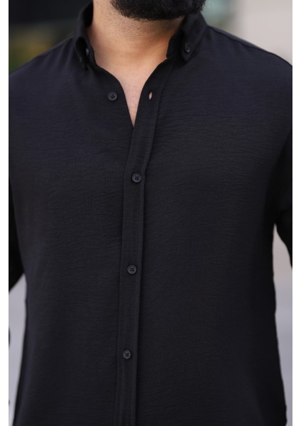Ayrobin Uzun Kollu Siyah Renk Yarım Oversize Erkek Gömlek fiyatları