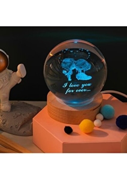 Ahşap Standlı Aşk Temalı 3D Cam Küre