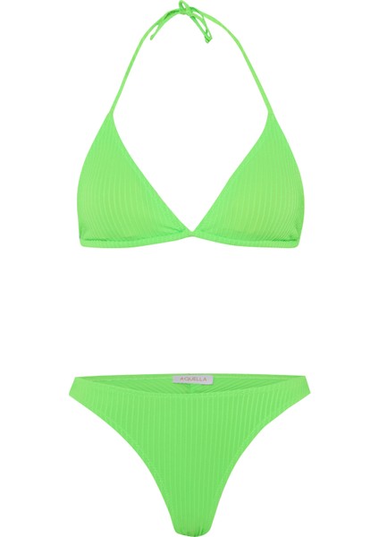Dokulu Neon Yeşil Üçgen Bikini Takım